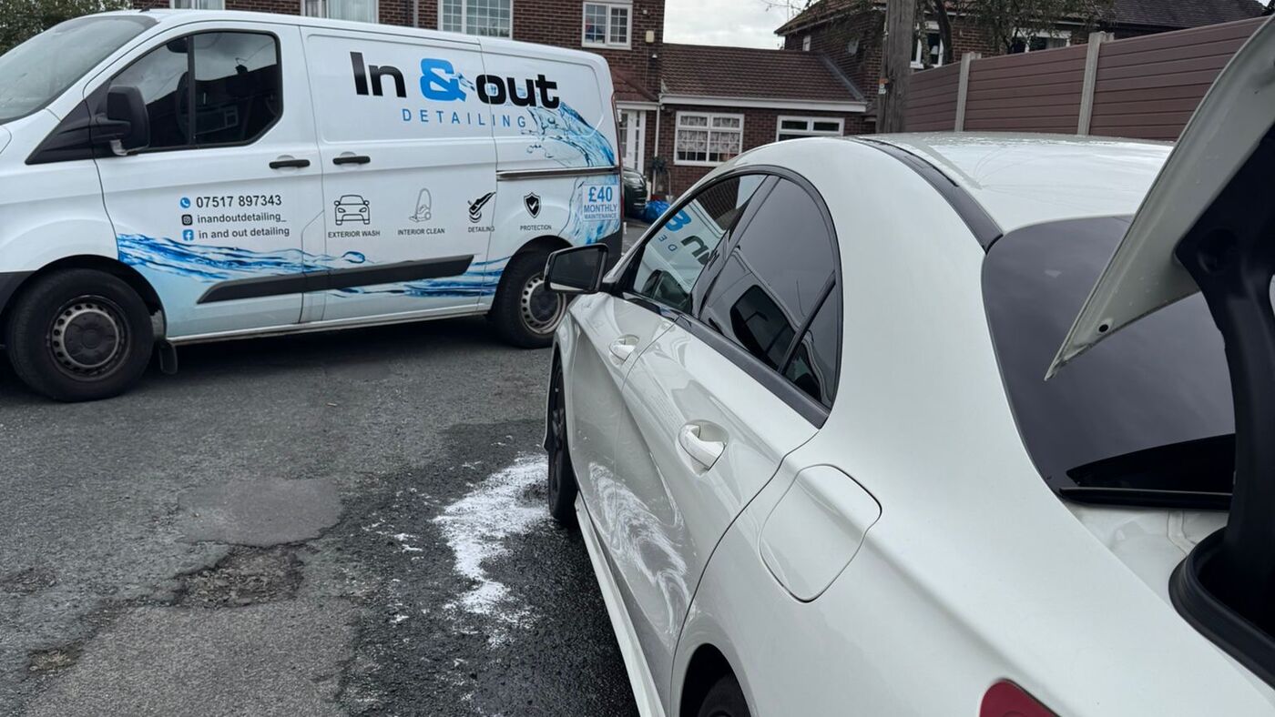 The In & Out Detailing van parked up on a job in Manchester